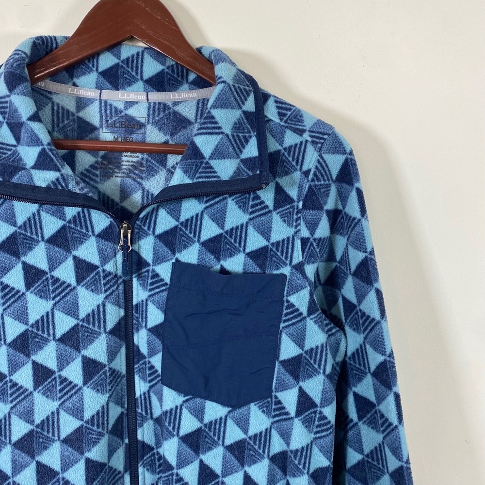 L.L. Bean Womens Fleece Jacket Blue Geometric Full Zip Medium Gorpcore Winter - Picture 3 of 5
